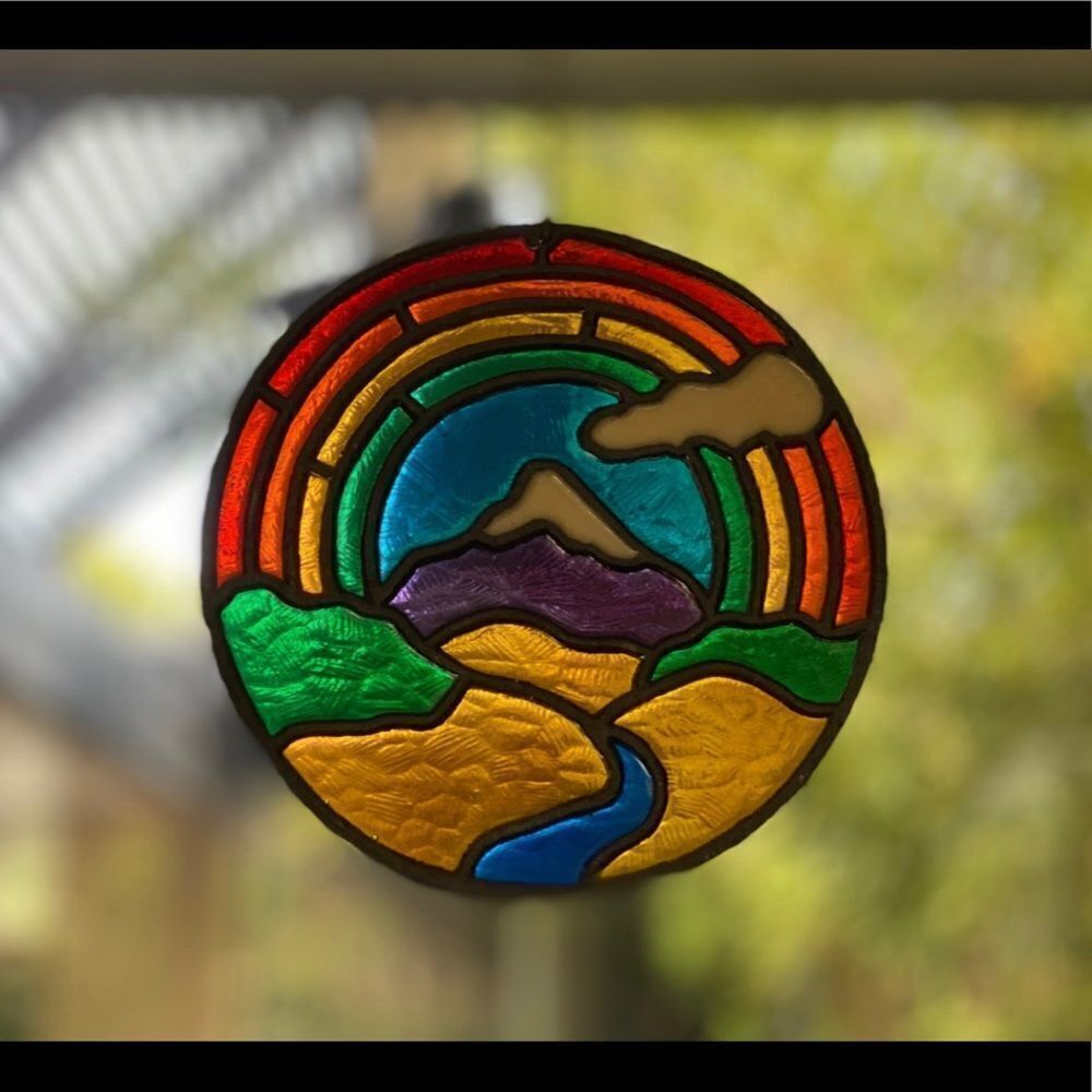 Rainbow Mountain Stained Glass Window Decor 7.5” Hanging Colorful Art Decoration